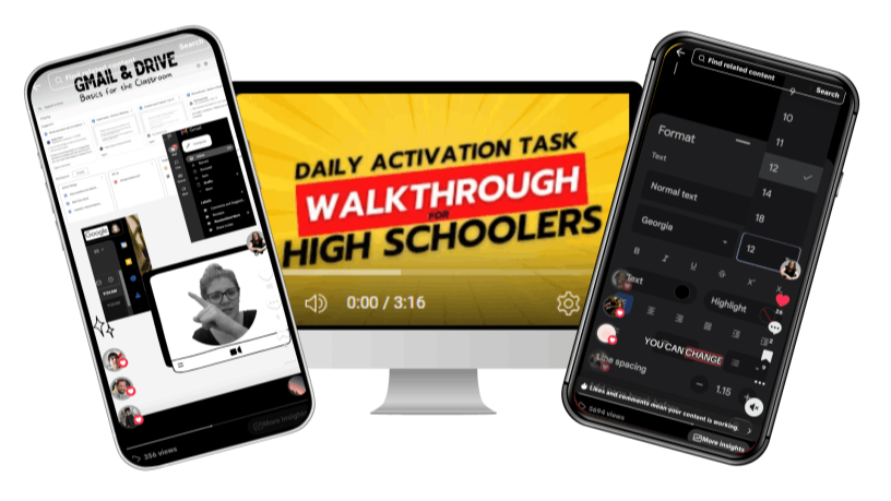 Two cell phones flanking a computer monitor. Each screen has a different video by Brie'Anne May. The monitor is a YouTube thumbnail that reads 